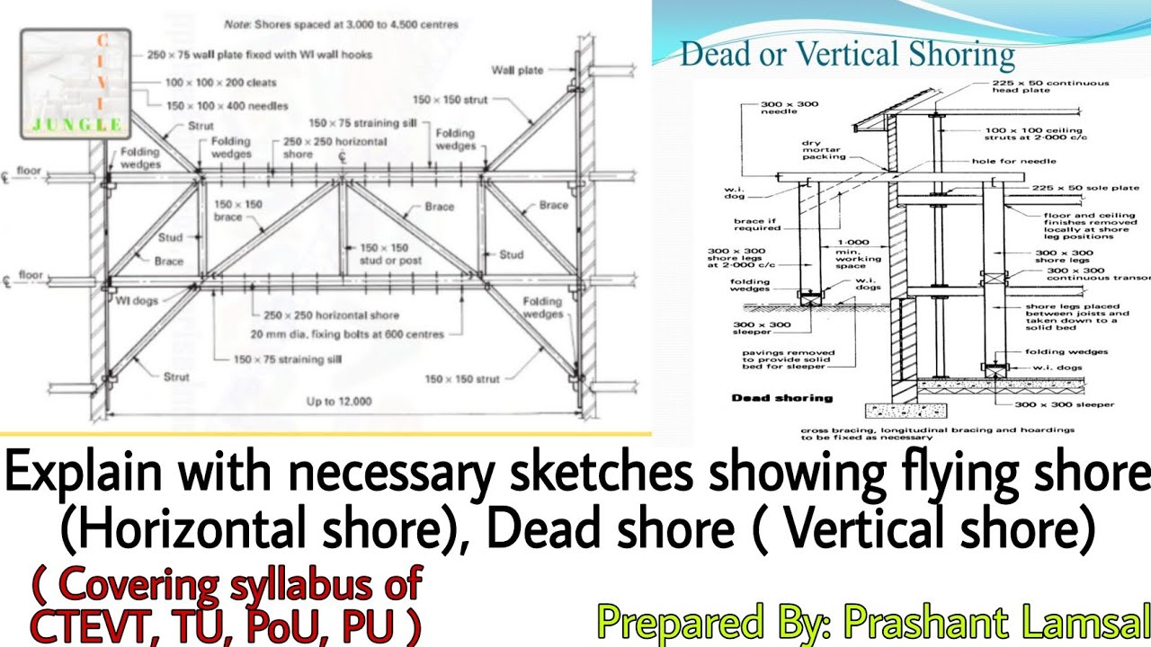 Explain with necessary sketch about Raking Shore and Dead Shore also