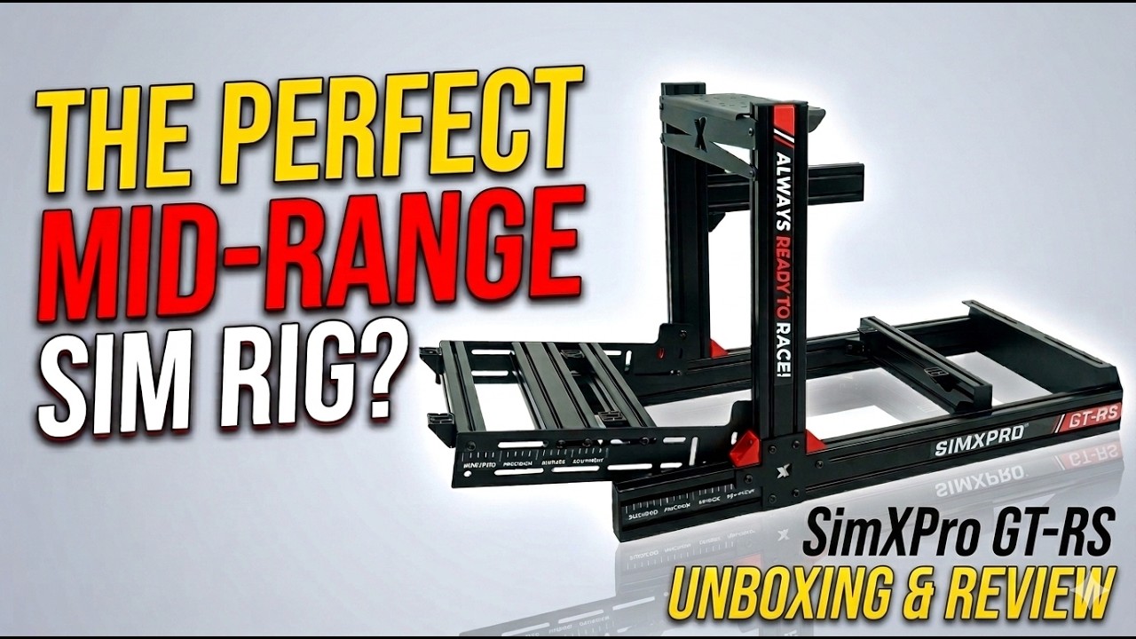 YouTube thumbnail for SimXPro GT-RS Review & Unboxing, The Perfect Mid-Range Sim Rig/Cockpit?