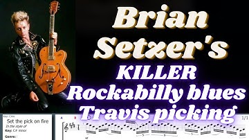 Brian Setzer - KILLER Rockabilly blues Travis picking lick (w/ TABS)