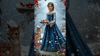 Winter Magic Girl Feeding Birds Cute Deer & Snow Fantasy