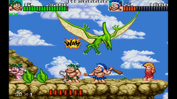 Caveman Ninja (Joe & Mac) Arcade Playthrough, Continue Player 2, Data East 1991