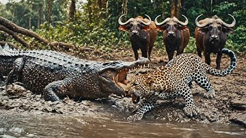 Crocodile bite on leopard on river #animallife #leopard #life #crocodile