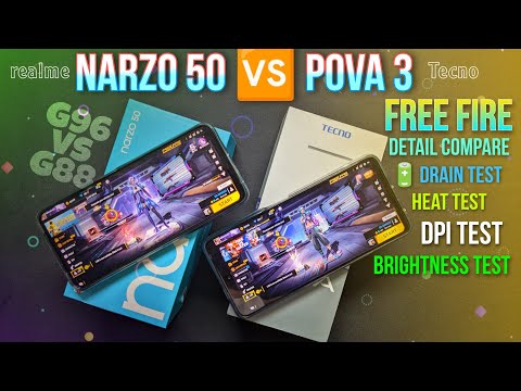 Tecno Pova 3 🆚 Realme Narzo 50 free fire max detail compare || Dpi, sensitivity,🔋drain & heat..