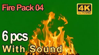Pack 04 - 6 pcs Sounded Fire Effect Videos - Green Screen - 4K - Free Footage I No Copyright