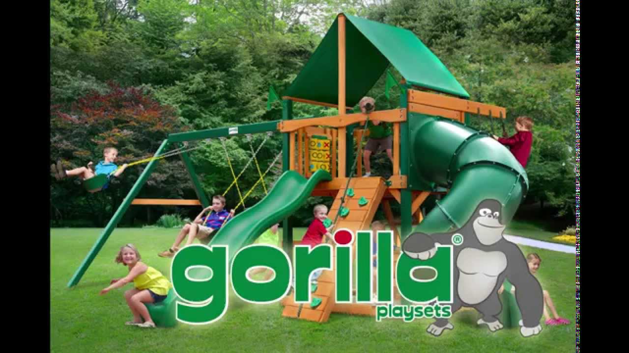 Gorilla Playsets Mountaineer Swing Set w Timbershield and Deluxe Green Vinyl Canopy