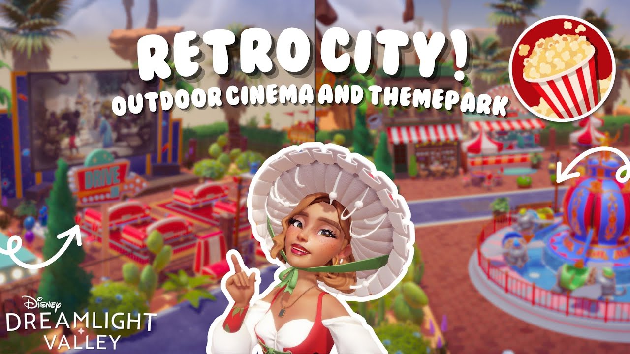RETRO CITY BUILD! DRIVE IN CINEMA| THEME-PARK | DREAMLIGHT VALLEY