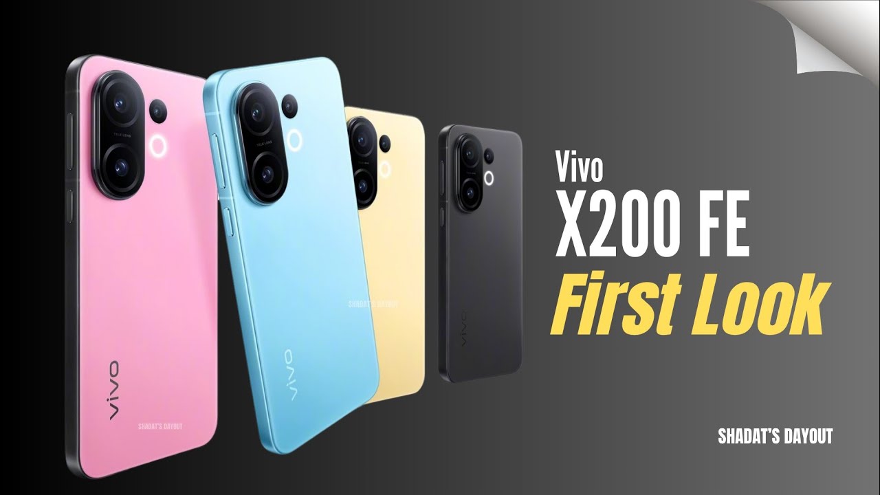 Tampilan Vivo X200 FE dalam empat warna: hitam, biru, kuning, dan pink