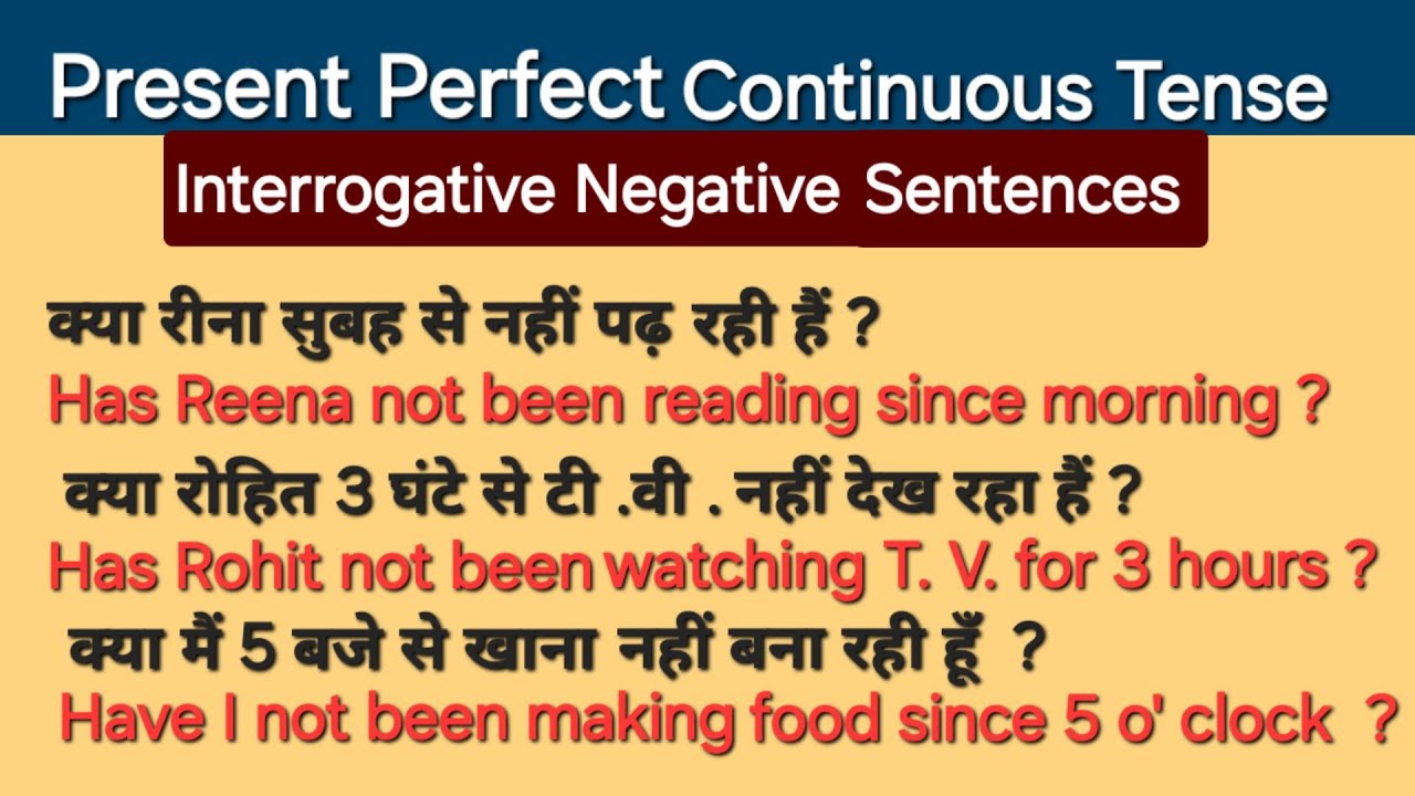 present perfect continuous tense | Interrogative negative sentences ...