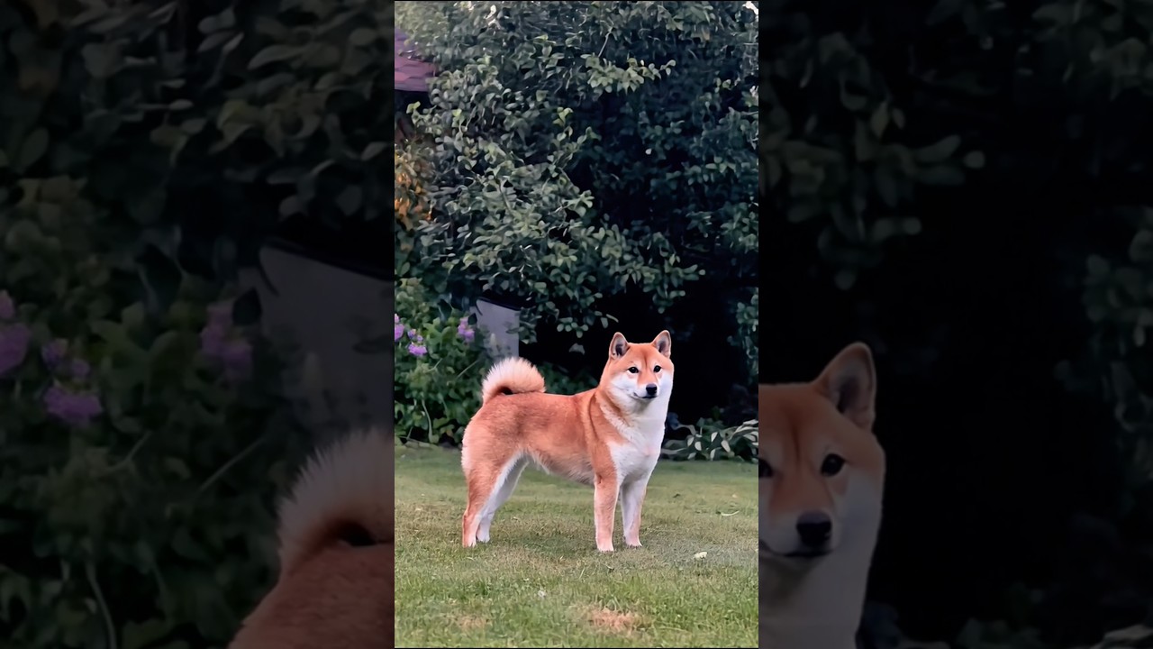 cutest Shiba Inu dog walking in the garden - beautiful Japanese Shiba Inu dog