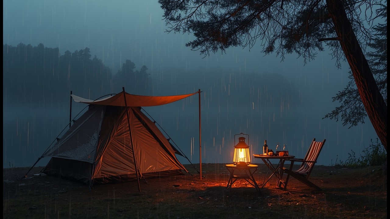 Peaceful Rain by the Lake with Soft Campfire | Ultimate Relaxation
