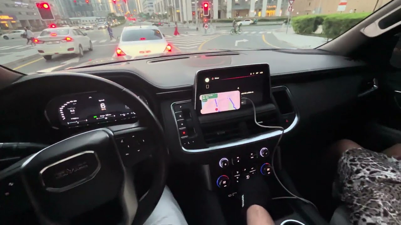 POV GMC Yukon Driving on Dubai Highway to Downtown Dubai