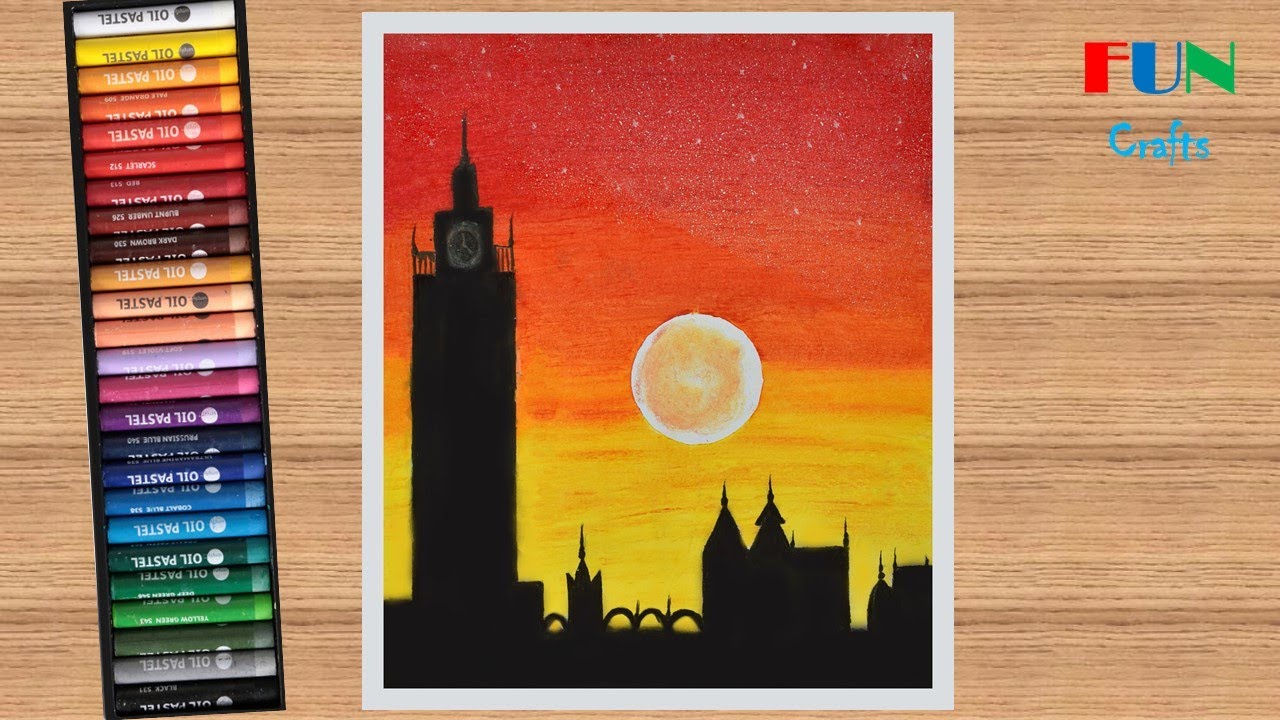 Drawing Sunset Scenery Step by Step with Oil Pastels || How to Draw ...