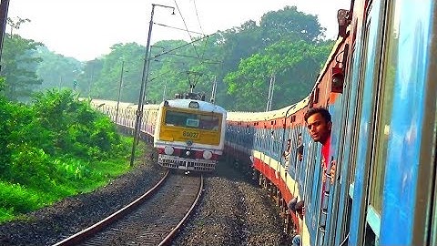 Rare crossing between DEMU & EMU on big Railway curve of Eastern Rsilway