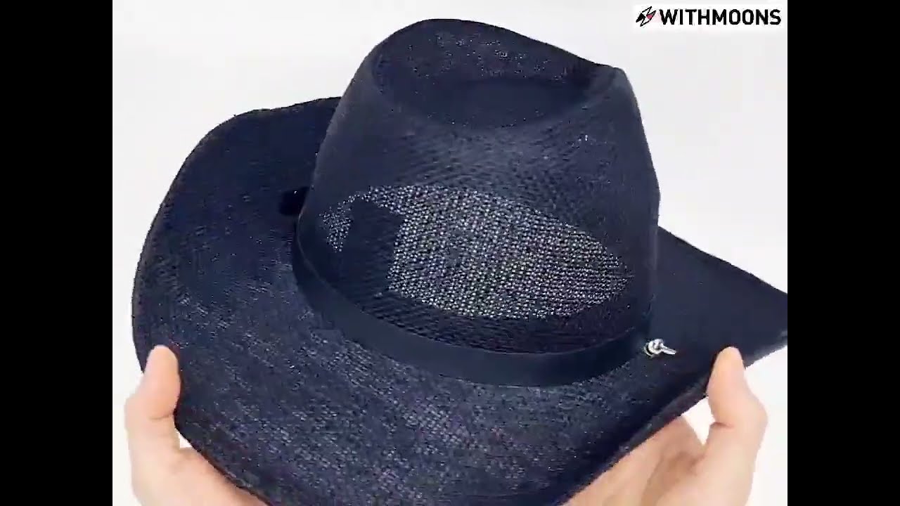 WITHMOONS Linen Mesh Western Cowboy Hat Indiana Jones Sun Hat Breathable CDC1208