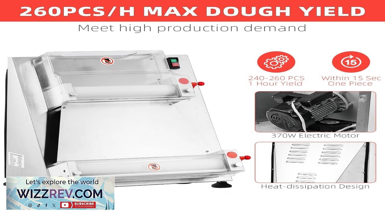 Garvee Commercial Pizza Dough Roller Sheeter Max 16" Automatic 370W Electric Pizza