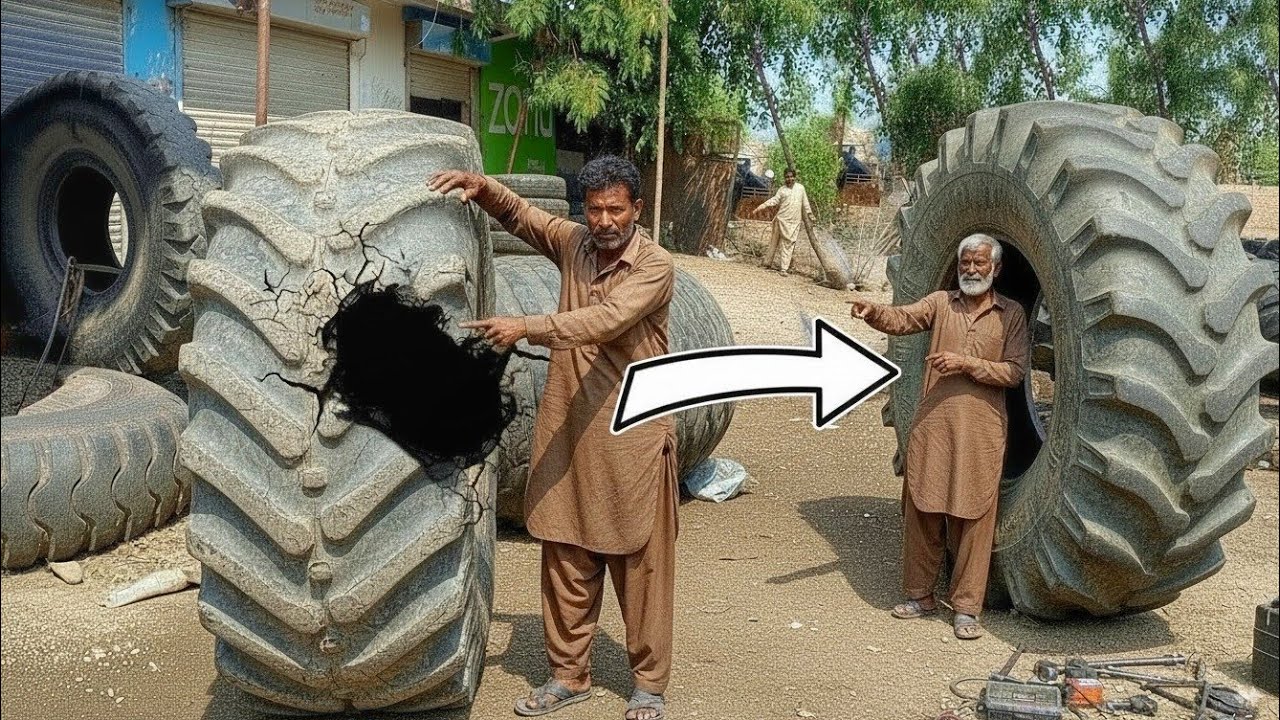 Tractor Monster Tire Repairing | Repairing A Huge Old Tire Sidewall | Tire Repairing Process