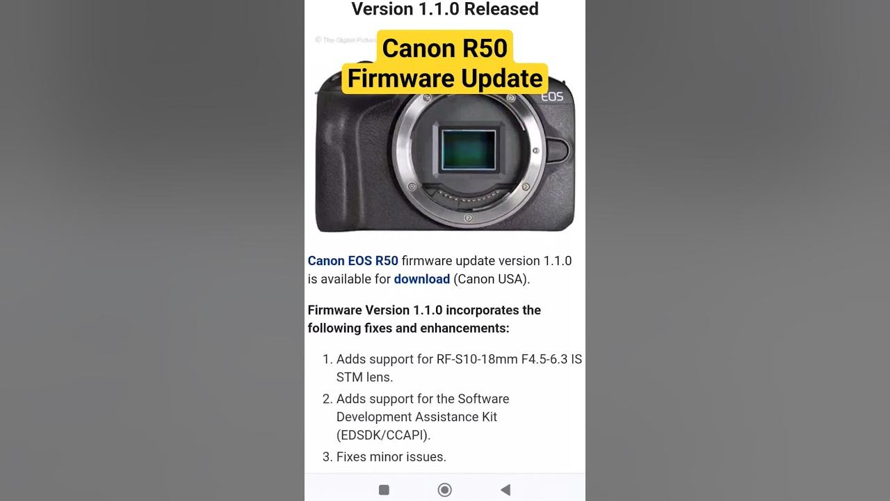 Canon R50 Firmware Update Version 1.1.0 YouTube