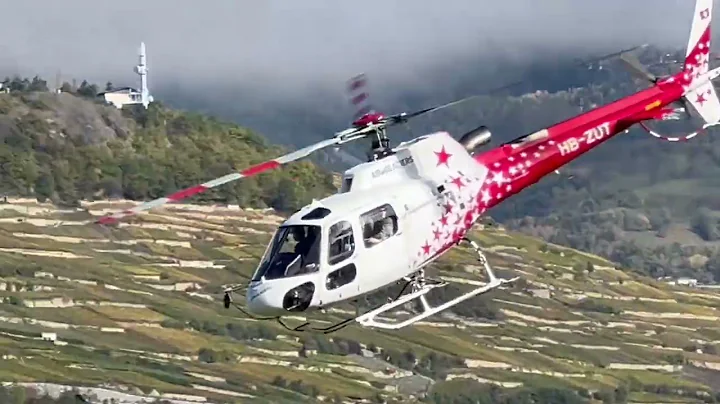 H125 Ecureuil AS350B3 HB-ZUT Air Glaciers takeoff Sion airport Valais Switzerland 22.10.2022