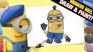 WATCH MINION MEL DRAW AND COLOR A MINION KEVIN WITH GLITTER PAINT!!