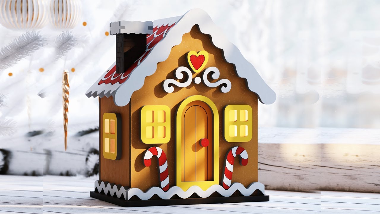 Gingerbread House Laser Cut 3D Christmas Cottage SVG Holiday Miniature Candy House Template |