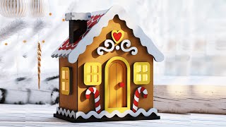 Gingerbread House Laser Cut 3D Christmas Cottage SVG Holiday Miniature Candy House Template |#626|