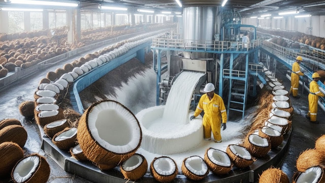 Inside the Coconut Milk Factory: Full Process from Raw Coconut to Vegan Drink (Full Process)