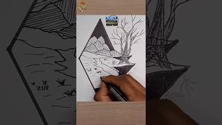 Easy Triangle scenery drawing 🌴 // Easy pencil drawing #shorts #simpledrawing