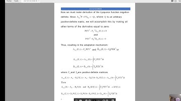 Adaptive Control Systems - Lecture 5