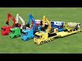 Transporting all colored box truck excavator cement truck with truck farming simulator 22