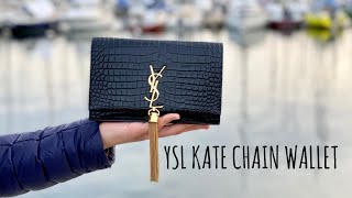 YSL Grey Embossed Leather Kate Tassel Wallet-On-Chain (WOC) QTB2BRILEB003