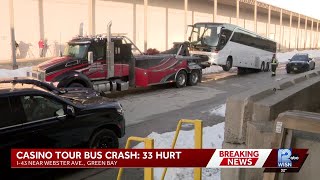 Bus carrying dozens of people to Michigan casino crashes in Green Bay, 2 critically hurt