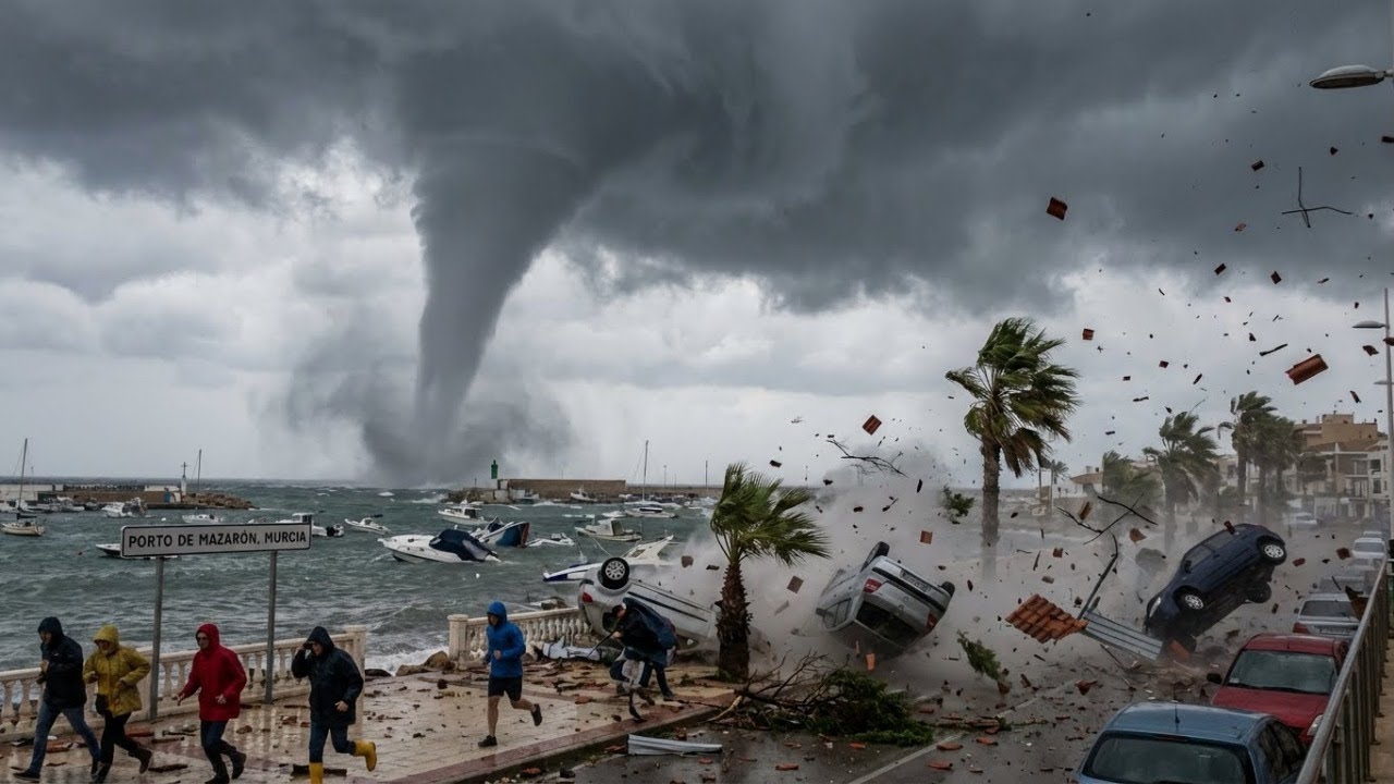 TORNADO PANIC in Coastal Spain! Violent Waterspout Slams Murcia Seafront