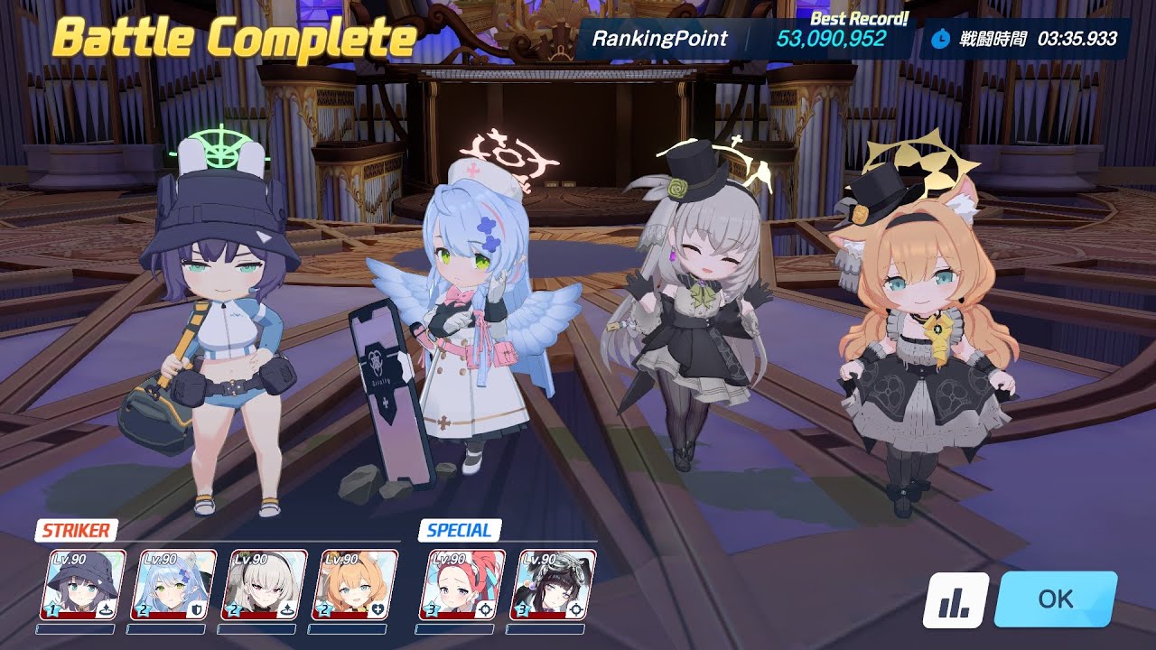 【ブルアカ】屋内戦・グレゴリオ Lunatic 2凸 53,090,952Pt S77最終1位【総力戦】