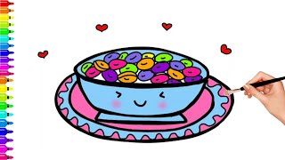 : How To draw A Rainbow Cereal Bowl Easy Drawing For Kids & Toddlers Step By Step  Drawing