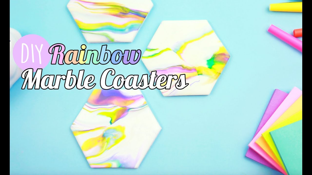 DIY Rainbow Marble Coasters | HG Craft | HelloGiggles