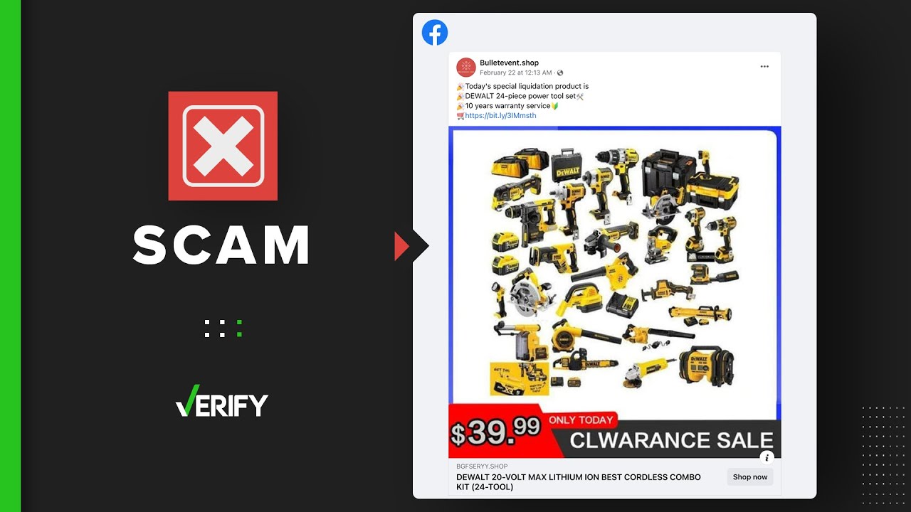 DEWALT tool set sale Facebook posts are a scam