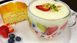 Firni With Cake And Fruits Trifle  ، فرنی کیک دار و‌میوه دار Firni Afghani