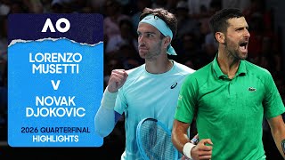 Lorenzo Musetti v Novak Djokovic Highlights | Australian Open 2026 Quarterfinal