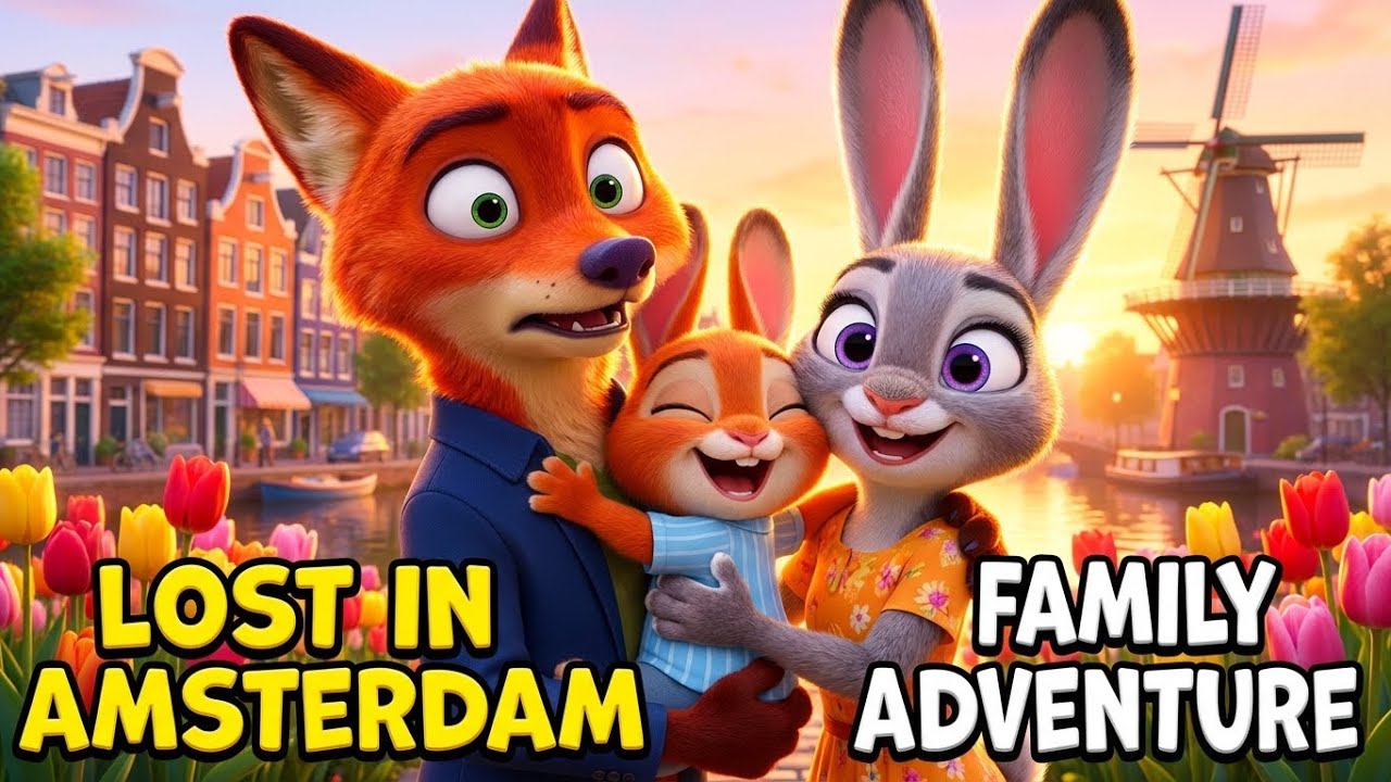 Fox Family Adventure in Amsterdam 🦊🐰 | Cycling Through Canals, Tulip Markets  | 3D Animation