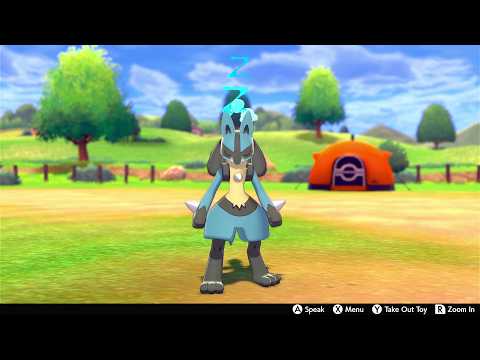 Lucario in Pokémon Camp (Sword and Shield)