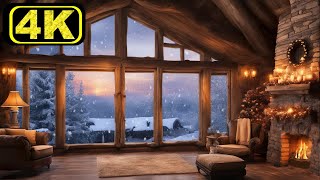 Cozy Winter House Ambience  Fireplace ❄ Snowfall 4k Relax, Meditation, Sleeping, ASMR, Reading