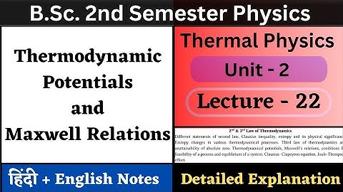 Thermodynamic Potentials and Maxwell Relations | BSc 2 Sem Physics | Unit-2 | L-22 | Thermal Physics