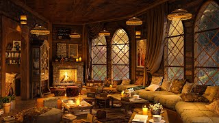 Cozy Castle Ambience & Enjoy Coffee - Rainy Forest with Jazz Piano For Relax and Work