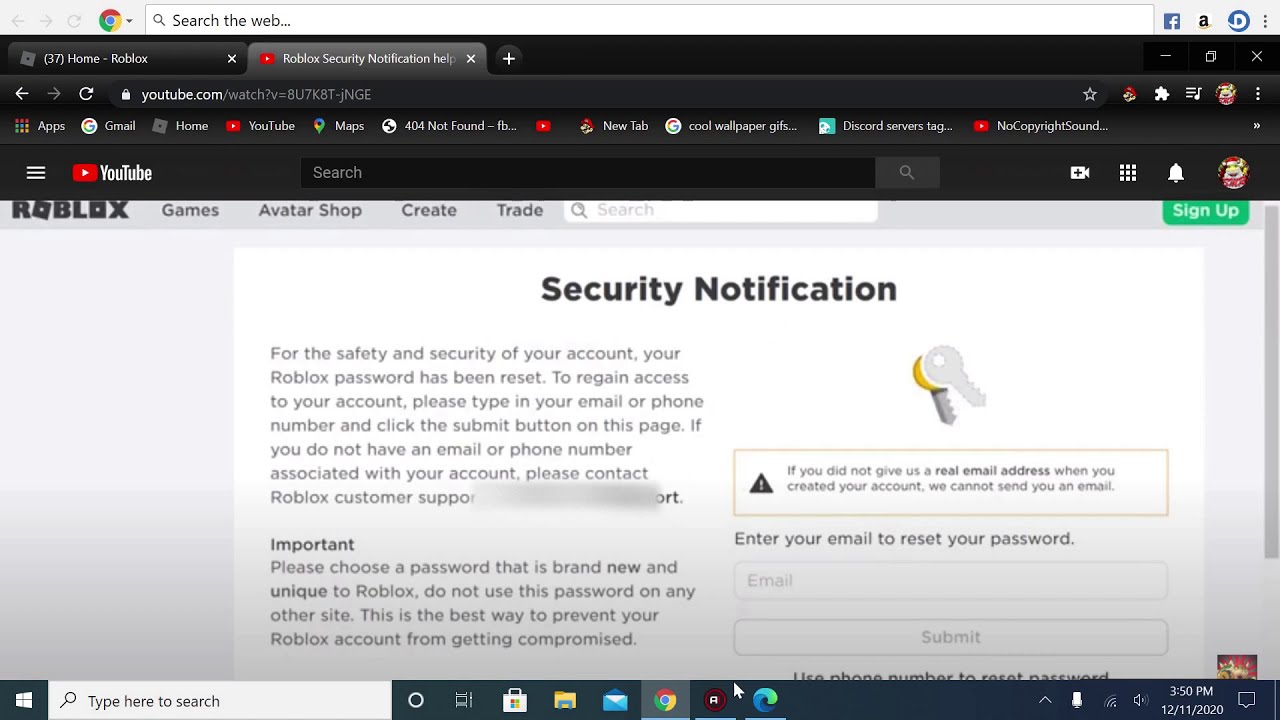 My account seems to be locked forever. This Security Notification claims my  password has been reset. The original email I had on my ROBLOX account was  hacked, and that's when this Security