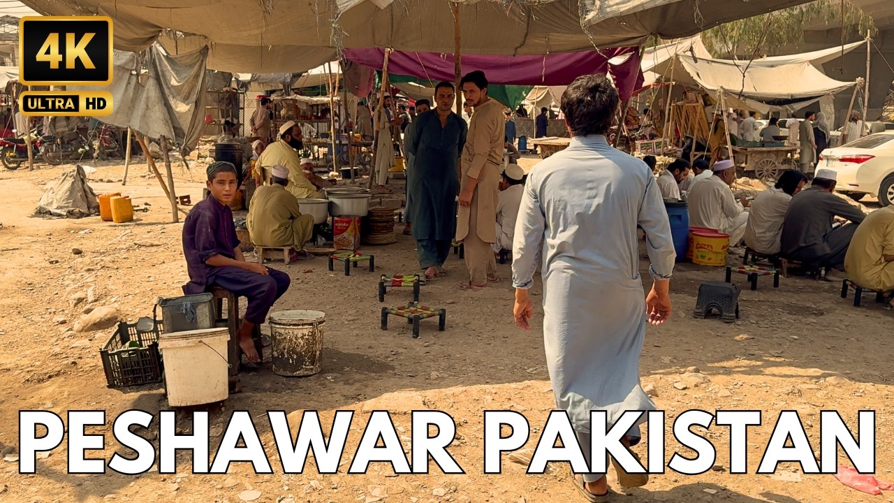 Unseen 4K Walk: Street Food & Fresh Meat in Peshawar's Karkhano Market