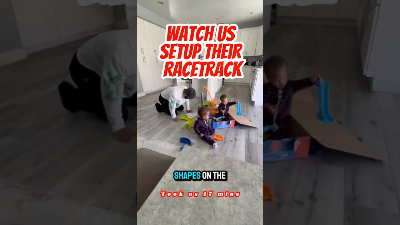 Dad & 1-Year-Old twins Build Hot Wheels Track | Toddler Motor & Cognitive Development Benefit 