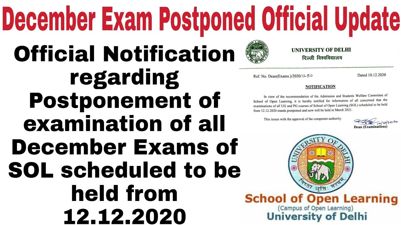December exams postponed || 3rd semester examination 2020  SOL || New exam schedule announced
