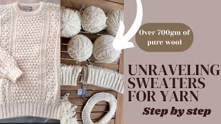 Unraveling a Sweater for Yarn! 🧶 🧶 🧶 Step by Step