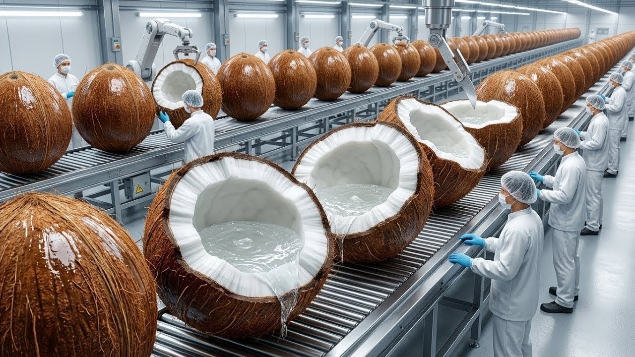 Inside the Production Line🥥: The Complete Process of Making Premium Coconut Milk (Full Process)