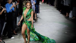Jennifer Lopez closes Versace show in reimagined version of iconic green Grammy dress I ABC7